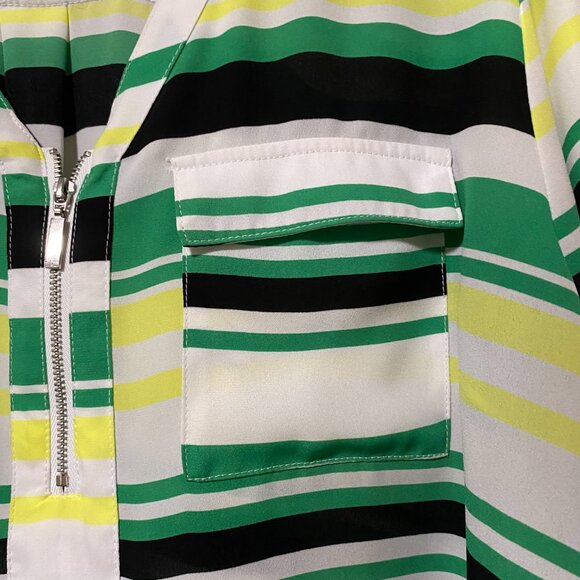 Cato long sleeve green, white, yellow & black striped tunic, size XL - Picture 5 of 12